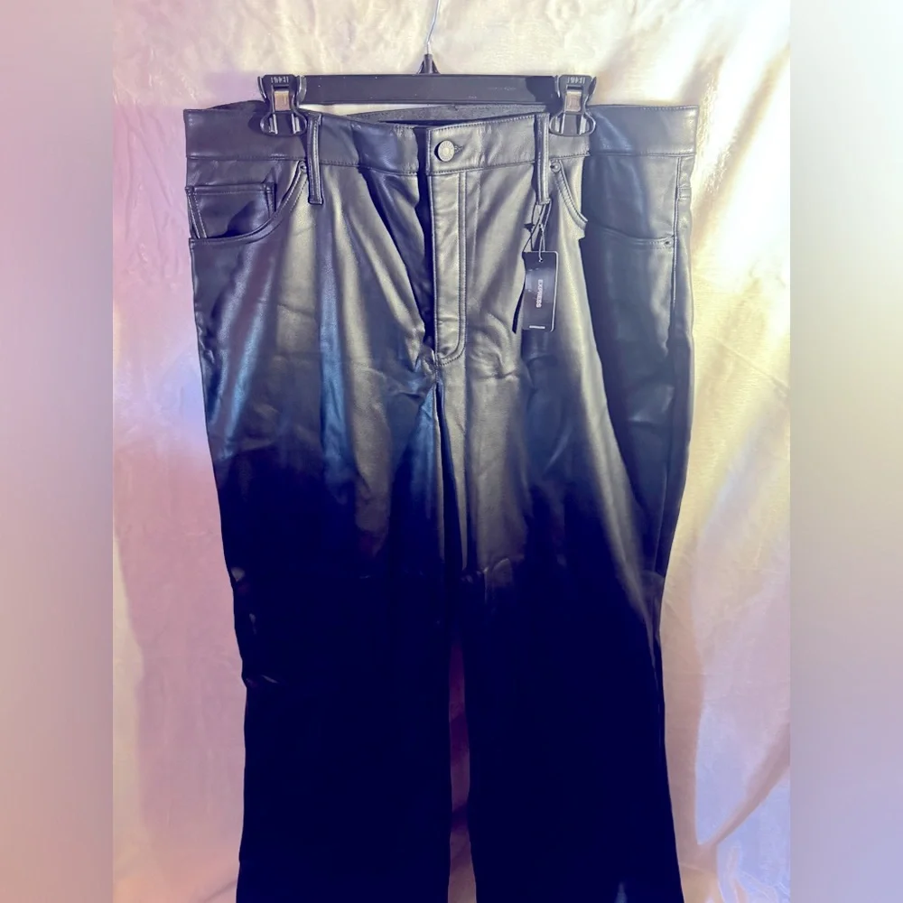 EXPRESS Black Faux Leather Wide Leg Pants - Picture 6 of 9